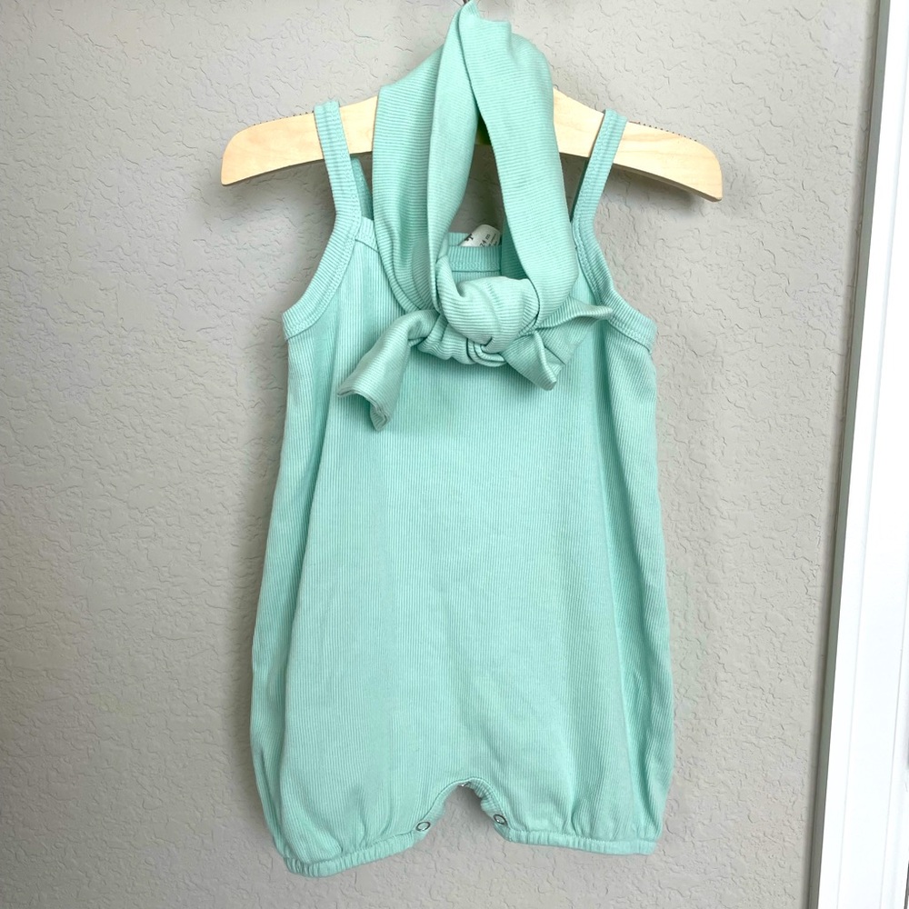 KateQuinn ribbed spaghetti strap romper with bow 18/24m